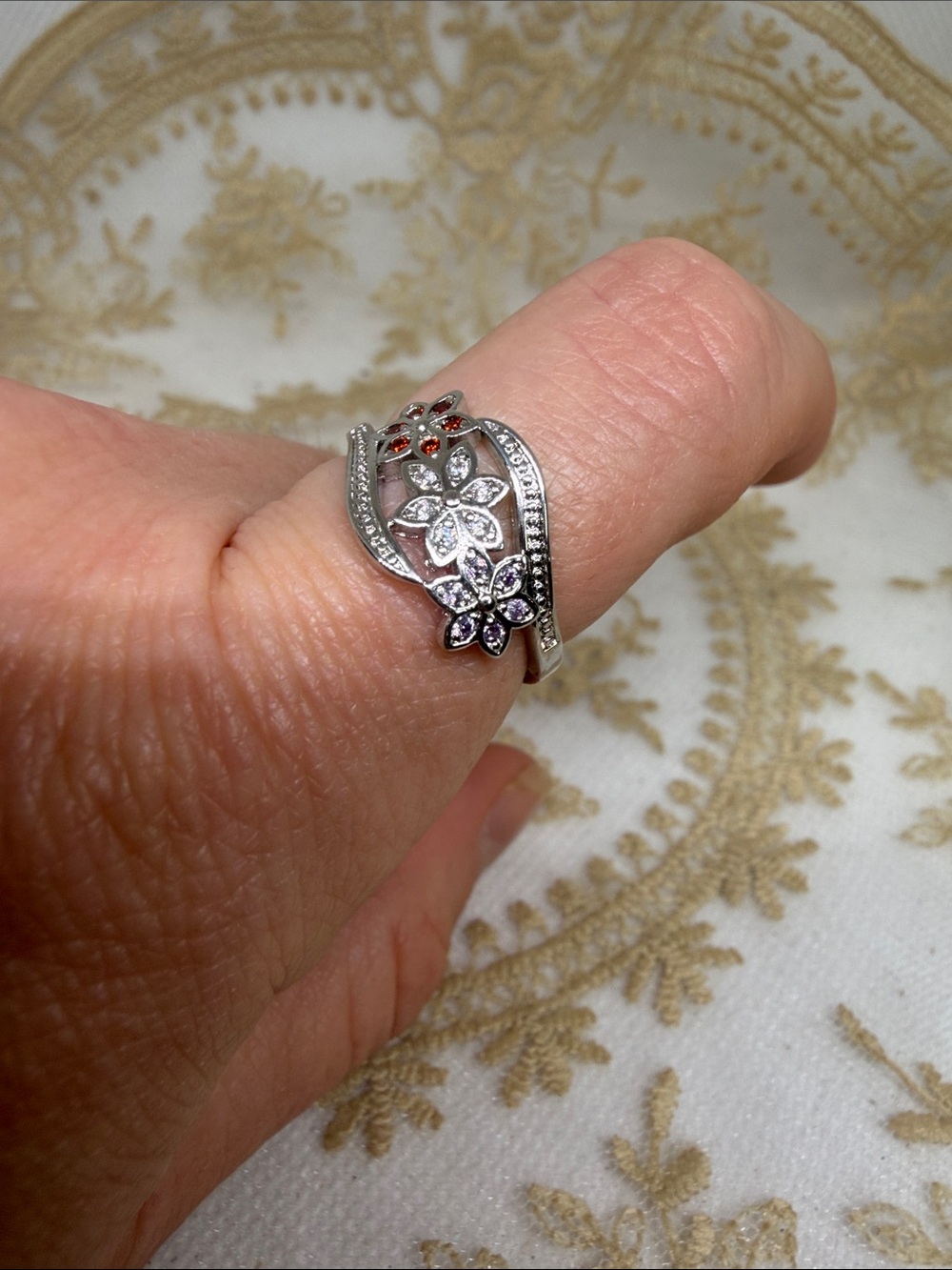 925 Sterling Silver Floral CZ Ring Size 7 – Vintage Style Pave Garden